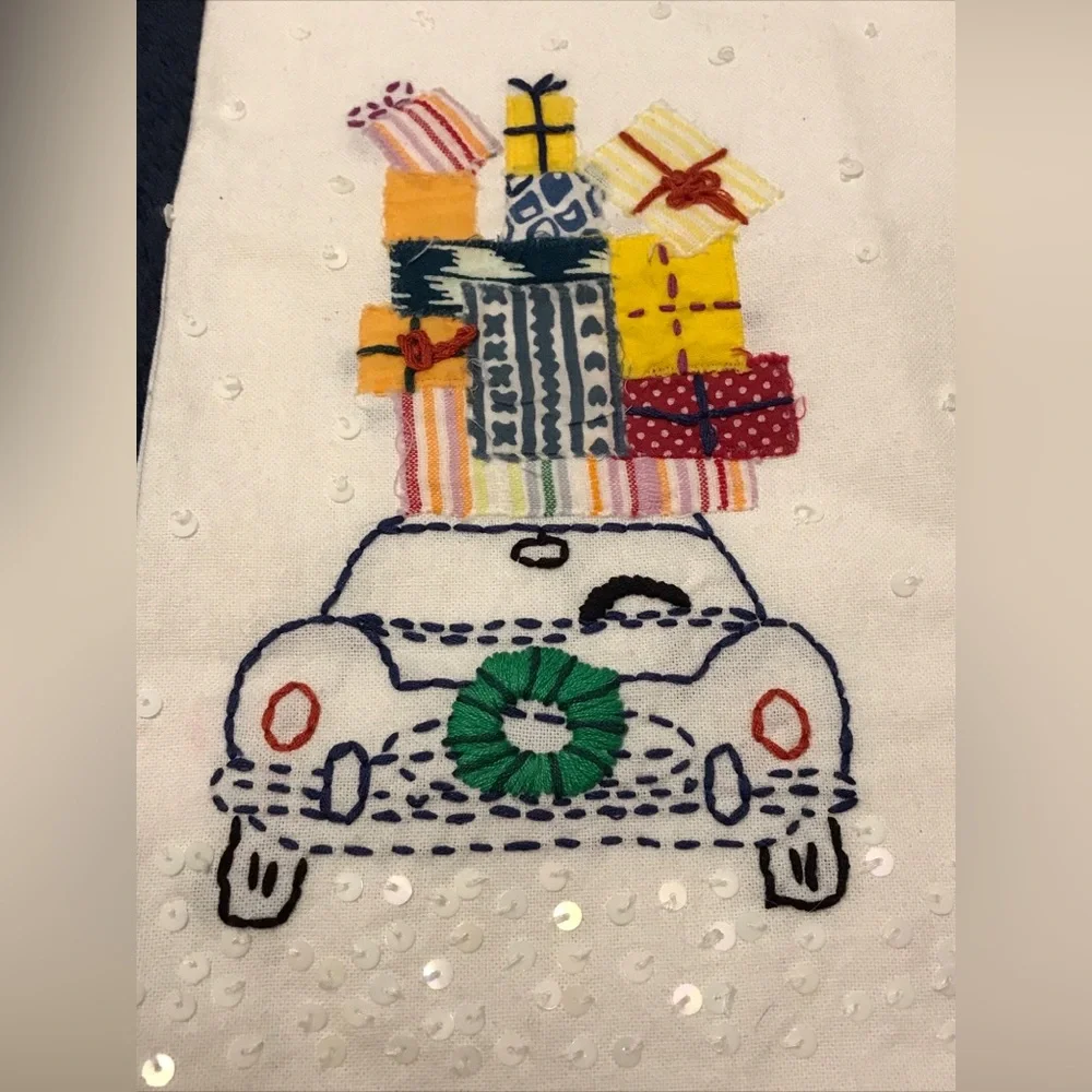 NWT Anthropologie HOLIDAY Embroidered Sequined Kitchen Tea Dish Towel